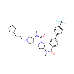 CN(C(=O)c1ccc(-c2ccc(C(F)(F)F)cc2)cc1)[C@@H]1CCN(C(=O)N(C)[C@@H]2CCN(CCCC3CCCC3)C2)C1 ZINC000028124733