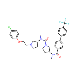 CN(C(=O)c1ccc(-c2ccc(C(F)(F)F)cc2)cc1)[C@@H]1CCN(C(=O)N(C)[C@@H]2CCN(CCOc3ccc(Cl)cc3)C2)C1 ZINC000028128331