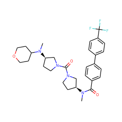 CN(C(=O)c1ccc(-c2ccc(C(F)(F)F)cc2)cc1)[C@H]1CCN(C(=O)N2CC[C@@H](N(C)C3CCOCC3)C2)C1 ZINC000036351570