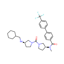 CN(C(=O)c1ccc(-c2ccc(C(F)(F)F)cc2)cc1)[C@H]1CCN(C(=O)N2CC[C@@H](NCC3CCCCC3)C2)C1 ZINC000036351623
