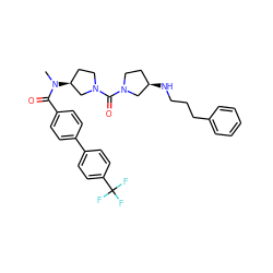 CN(C(=O)c1ccc(-c2ccc(C(F)(F)F)cc2)cc1)[C@H]1CCN(C(=O)N2CC[C@@H](NCCCc3ccccc3)C2)C1 ZINC000036151814