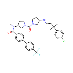 CN(C(=O)c1ccc(-c2ccc(C(F)(F)F)cc2)cc1)[C@H]1CCN(C(=O)N2CC[C@H](NCCC(C)(C)c3ccc(Cl)cc3)C2)C1 ZINC000049942283
