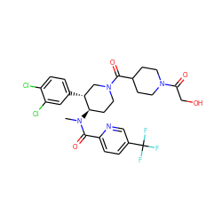 CN(C(=O)c1ccc(C(F)(F)F)cn1)[C@@H]1CCN(C(=O)C2CCN(C(=O)CO)CC2)C[C@H]1c1ccc(Cl)c(Cl)c1 ZINC000096167375