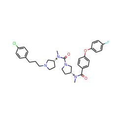 CN(C(=O)c1ccc(Oc2ccc(F)cc2)cc1)[C@@H]1CCN(C(=O)N(C)[C@@H]2CCN(CCCc3ccc(Cl)cc3)C2)C1 ZINC000028136790