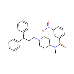 CN(C(=O)c1cccc([N+](=O)[O-])c1)C1CCN(CCC(c2ccccc2)c2ccccc2)CC1 ZINC000028336281