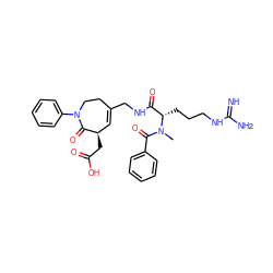 CN(C(=O)c1ccccc1)[C@@H](CCCNC(=N)N)C(=O)NCC1=C[C@@H](CC(=O)O)C(=O)N(c2ccccc2)CC1 ZINC000003915233