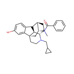 CN(C(=O)c1ccccc1)[C@@H]1C[C@@]23CCN(CC4CC4)[C@H]4CC[C@@H]1C[C@]42Cc1ccc(O)cc13 ZINC000473136614