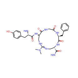 CN(C)/C1=N/C[C@@H](C(N)=O)NC(=O)[C@H](Cc2ccccc2)NC(=O)CNC(=O)[C@H](NC(=O)[C@@H](N)Cc2ccc(O)cc2)CN1 ZINC000096924170
