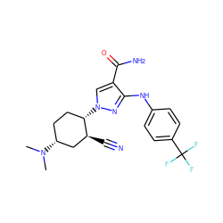 CN(C)[C@@H]1CC[C@H](n2cc(C(N)=O)c(Nc3ccc(C(F)(F)F)cc3)n2)[C@@H](C#N)C1 ZINC000222977409