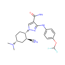 CN(C)[C@@H]1CC[C@H](n2cc(C(N)=O)c(Nc3ccc(OC(F)F)cc3)n2)[C@@H](C#N)C1 ZINC000222974465