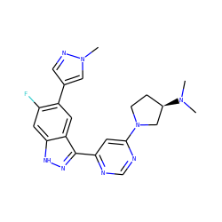 CN(C)[C@@H]1CCN(c2cc(-c3n[nH]c4cc(F)c(-c5cnn(C)c5)cc34)ncn2)C1 ZINC000225573694