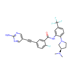 CN(C)[C@@H]1CCN(c2ccc(C(F)(F)F)cc2NC(=O)c2cc(C#Cc3cnc(N)nc3)ccc2F)C1 ZINC000014957169