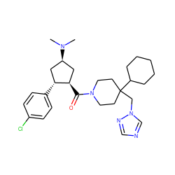 CN(C)[C@H]1C[C@@H](C(=O)N2CCC(Cn3cncn3)(C3CCCCC3)CC2)[C@H](c2ccc(Cl)cc2)C1 ZINC000013680264