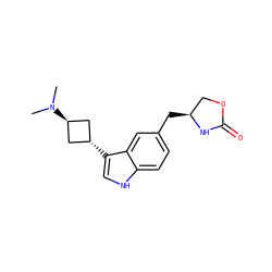 CN(C)[C@H]1C[C@H](c2c[nH]c3ccc(C[C@H]4COC(=O)N4)cc32)C1 ZINC000254124551