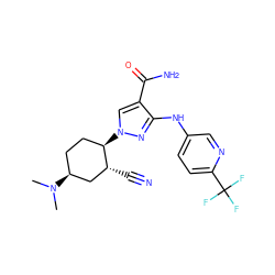 CN(C)[C@H]1CC[C@@H](n2cc(C(N)=O)c(Nc3ccc(C(F)(F)F)nc3)n2)[C@H](C#N)C1 ZINC000221202013