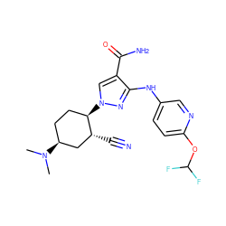 CN(C)[C@H]1CC[C@@H](n2cc(C(N)=O)c(Nc3ccc(OC(F)F)nc3)n2)[C@H](C#N)C1 ZINC000221099993