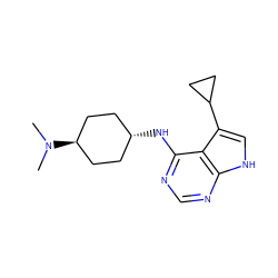 CN(C)[C@H]1CC[C@H](Nc2ncnc3[nH]cc(C4CC4)c23)CC1 ZINC001772583254