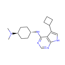 CN(C)[C@H]1CC[C@H](Nc2ncnc3[nH]cc(C4CCC4)c23)CC1 ZINC001772587827