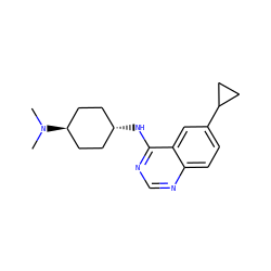 CN(C)[C@H]1CC[C@H](Nc2ncnc3ccc(C4CC4)cc23)CC1 ZINC001772604897