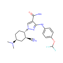 CN(C)[C@H]1CC[C@H](n2cc(C(N)=O)c(Nc3ccc(OC(F)F)cc3)n2)[C@@H](C#N)C1 ZINC000222974716