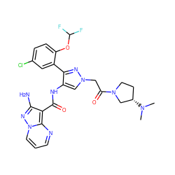 CN(C)[C@H]1CCN(C(=O)Cn2cc(NC(=O)c3c(N)nn4cccnc34)c(-c3cc(Cl)ccc3OC(F)F)n2)C1 ZINC001772583173