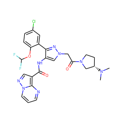 CN(C)[C@H]1CCN(C(=O)Cn2cc(NC(=O)c3cnn4cccnc34)c(-c3cc(Cl)ccc3OC(F)F)n2)C1 ZINC001772648998