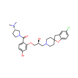 CN(C)[C@H]1CCN(C(=O)c2ccc(O)cc2OC[C@@H](O)CN2CCC3(CC2)Cc2cc(Cl)ccc2O3)C1 ZINC000096271614