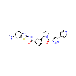 CN(C)[C@H]1CCc2nc(NC(=O)c3cccc([C@H]4CCCN4C(=O)c4cc(-c5ccncc5)n[nH]4)c3)sc2C1 ZINC000220414235