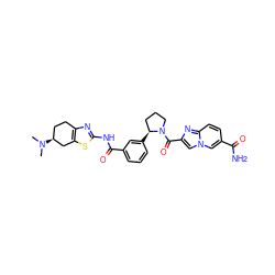 CN(C)[C@H]1CCc2nc(NC(=O)c3cccc([C@H]4CCCN4C(=O)c4cn5cc(C(N)=O)ccc5n4)c3)sc2C1 ZINC000220424112