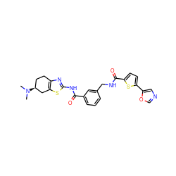 CN(C)[C@H]1CCc2nc(NC(=O)c3cccc(CNC(=O)c4ccc(-c5cnco5)s4)c3)sc2C1 ZINC000167967215