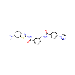 CN(C)[C@H]1CCc2nc(NC(=O)c3cccc(CNC(=O)c4ccc(-n5ccnc5)cc4)c3)sc2C1 ZINC000167964887