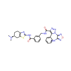 CN(C)[C@H]1CCc2nc(NC(=O)c3cccc(CNC(=O)c4nnn(-c5nonc5N)c4-c4ccccc4)c3)sc2C1 ZINC000167966166