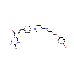 CN(C)C(=N)NC1=NC(=O)/C(=C/c2ccc(N3CCC(NC[C@H](O)COc4ccc(O)cc4)CC3)cc2)S1 ZINC000028100070