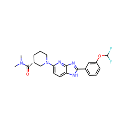 CN(C)C(=O)[C@@H]1CCCN(c2ccc3[nH]c(-c4cccc(OC(F)F)c4)nc3n2)C1 ZINC000221406737