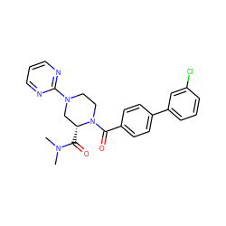 CN(C)C(=O)[C@@H]1CN(c2ncccn2)CCN1C(=O)c1ccc(-c2cccc(Cl)c2)cc1 ZINC000299834276