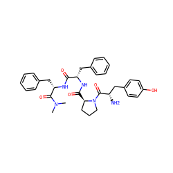 CN(C)C(=O)[C@H](Cc1ccccc1)NC(=O)[C@H](Cc1ccccc1)NC(=O)[C@@H]1CCCN1C(=O)[C@@H](N)Cc1ccc(O)cc1 ZINC000042835500