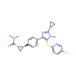 CN(C)C(=O)[C@H]1C[C@@H]1c1ccc(-c2nc(C3CC3)n(C)c2Sc2ccc(Cl)cn2)cc1 ZINC000096270414