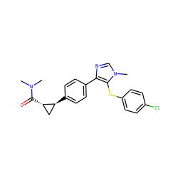 CN(C)C(=O)[C@H]1C[C@@H]1c1ccc(-c2ncn(C)c2Sc2ccc(Cl)cc2)cc1 ZINC000096270407