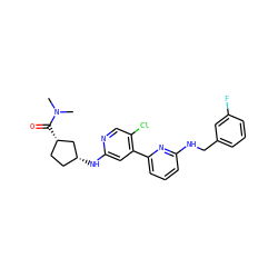 CN(C)C(=O)[C@H]1CC[C@@H](Nc2cc(-c3cccc(NCc4cccc(F)c4)n3)c(Cl)cn2)C1 ZINC000115457360