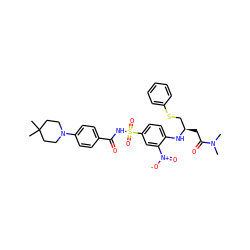 CN(C)C(=O)C[C@H](CSc1ccccc1)Nc1ccc(S(=O)(=O)NC(=O)c2ccc(N3CCC(C)(C)CC3)cc2)cc1[N+](=O)[O-] ZINC000028569933