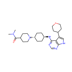 CN(C)C(=O)C1CCN([C@H]2CC[C@H](Nc3ncnc4[nH]cc(C5CCOCC5)c34)CC2)CC1 ZINC001772609650