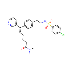 CN(C)C(=O)CCC/C=C(\c1ccc(CCNS(=O)(=O)c2ccc(Cl)cc2)cc1)c1cccnc1 ZINC000013733261