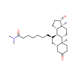 CN(C)C(=O)CCCCCC[C@@H]1C[C@H]2CC(=O)CC[C@]2(C)[C@H]2CC[C@]3(C)[C@@H](O)CC[C@H]3[C@@H]21 ZINC000028641842