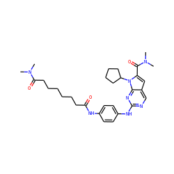 CN(C)C(=O)CCCCCCC(=O)Nc1ccc(Nc2ncc3cc(C(=O)N(C)C)n(C4CCCC4)c3n2)cc1 ZINC001772622065