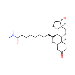 CN(C)C(=O)CCCCCCC[C@@H]1C[C@H]2CC(=O)CC[C@]2(C)[C@H]2CC[C@]3(C)[C@@H](O)CC[C@H]3[C@@H]21 ZINC000028642660