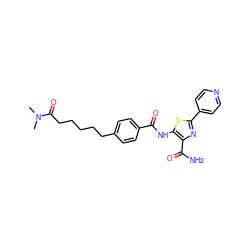 CN(C)C(=O)CCCCCc1ccc(C(=O)Nc2sc(-c3ccncc3)nc2C(N)=O)cc1 ZINC000149925463