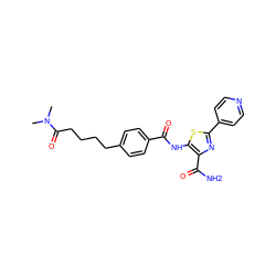 CN(C)C(=O)CCCCc1ccc(C(=O)Nc2sc(-c3ccncc3)nc2C(N)=O)cc1 ZINC000149916236