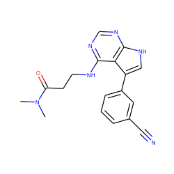 CN(C)C(=O)CCNc1ncnc2[nH]cc(-c3cccc(C#N)c3)c12 ZINC000224885692