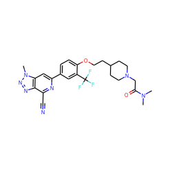 CN(C)C(=O)CN1CCC(CCOc2ccc(-c3cc4c(nnn4C)c(C#N)n3)cc2C(F)(F)F)CC1 ZINC000118155273