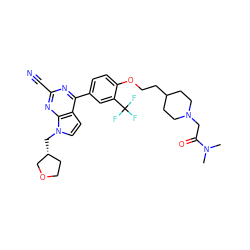 CN(C)C(=O)CN1CCC(CCOc2ccc(-c3nc(C#N)nc4c3ccn4C[C@@H]3CCOC3)cc2C(F)(F)F)CC1 ZINC001772624594